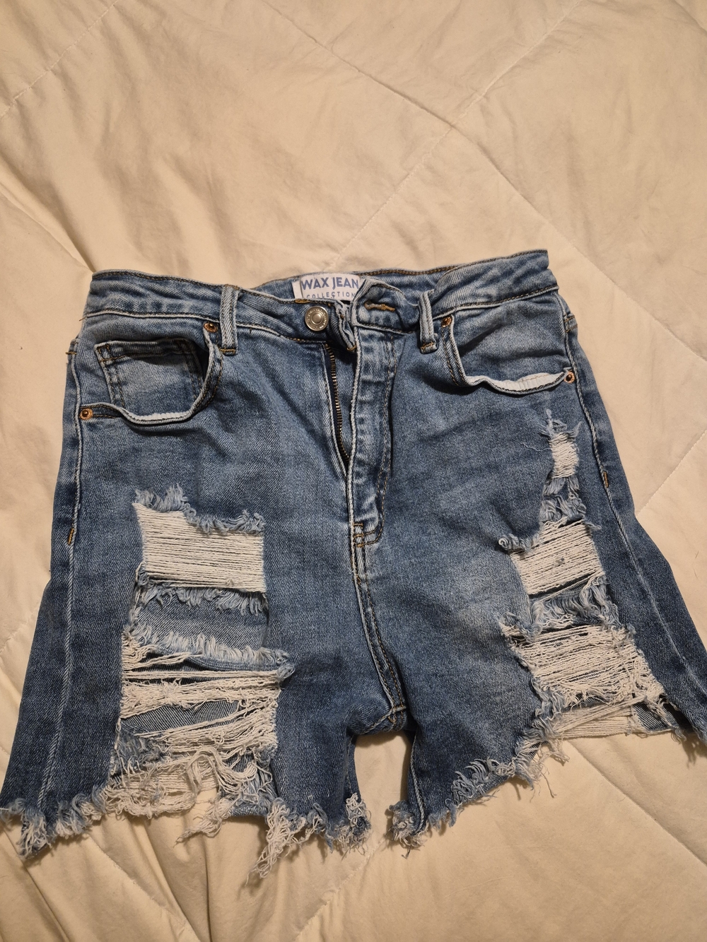 Blue Distressed Denim Shorts